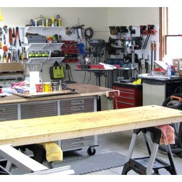 Wall Control metal pegboard and slotted tool board accessories being put to work