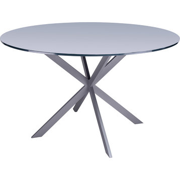 Mystere Modern Dining Table, Gray Powder Coated With Gray Tempered Glass Top