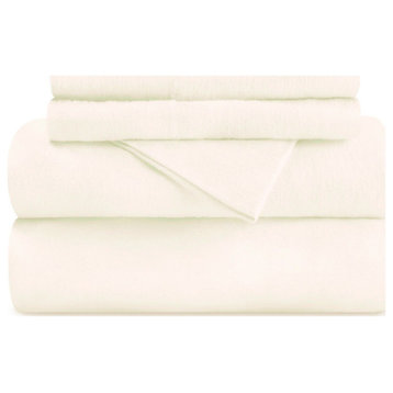 Traditional Flannel Deep Pocket Bed Sheet, Ivory, Queen