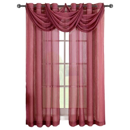 Abri Single Grommet Crushed Sheer Curtain, Burgundy, 50"x63"