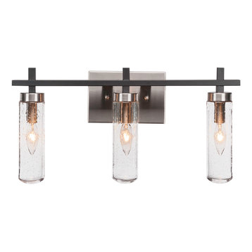 Salinda 3-Light Bath Bar, Matte Black, Brushed Nickel, 2.5" Clear Bubble Glass