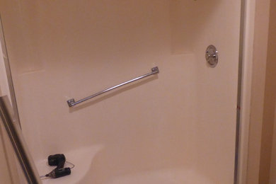 Fiberglass shower surround replaced with Italian wood look tile