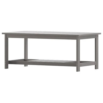 Indoor/Outdoor Coffee Table, 2 Tiered Design With Slatted Pattern, Gray