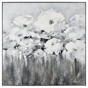 Framed Meadow of White Flowers Acrylic Painting on Canvas for Traditional