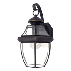 Newbury 1-Light Medium Wall Lantern, Medici Bronze, Clear Beveled Glass