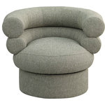 Meridian Furniture - Valentina Linen Textured Fabric Upholstered Accent Swivel Chair, Green - Create instant visual interest and add a comfy seating option to any space with this Valentina linen textured fabric swivel accent chair. The stacked back design is fun and modern, giving your room an upbeat (and stylish) vibe. This chair features mainly green fabric with white weave details, thanks to its rich green linen textured fabric upholstery. Deep channel tufting adds to its overall comforting look and feel in your living room, office, bedroom, or elsewhere.