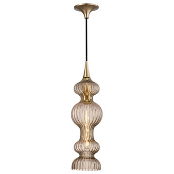 Hudson Valley Pomfret 1-Light Pendant With Bronze Glass, Aged Brass, 1600-AGB-BZ
