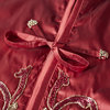 Imperial Design Hand Beaded Christmas Tree Skirt on Cream Silk- Large - 60", Red