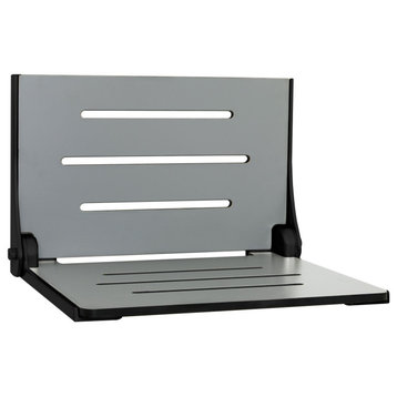 Silhouette Folding Wall Mount Shower Bench Seat, Gray Seat, Matte Black Frame