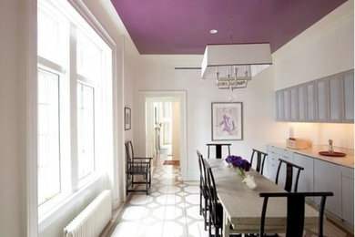 Inspiration for a mid-sized contemporary dining room in Boston with white walls.