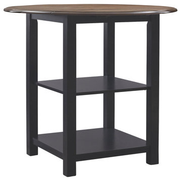Pub Set, Convertible Table With Lower Shelves & 2 Chairs, Black/Wire Brushed Oak