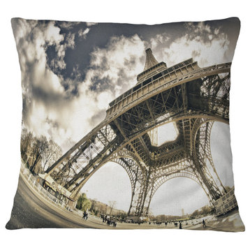 Paris Eiffel Towerin Sunny Winter Morning Throw Pillow, 18"x18"
