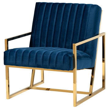 Oleander Luxe and Glam Royal Blue Velvet and Gold Living Room Accent Chair