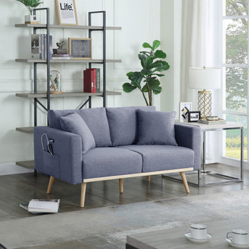 Easton 56.5" Linen Loveseat with USB Charging Ports Pockets & Pillows