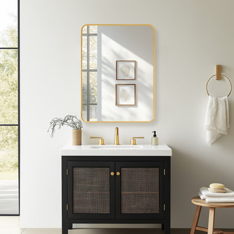 Talayuela Framed Medicine Cabinet With Mirror, Brushed Gold Frame, 24"w X 32"h