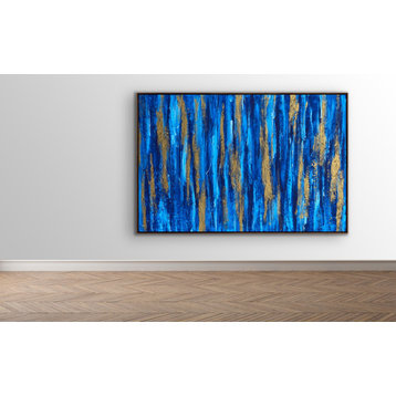 60x36" Blue Abstract Painting Original Large Contemporary Gold Wall Art Decor