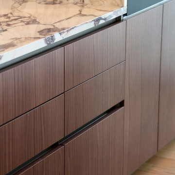 Modern kitchen and living room with ceramic top