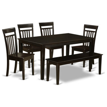 East West Furniture Capri 6-piece Wood Kitchen Set with Bench in Cappuccino