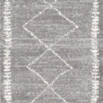 JONATHAN Y - Zaina Moroccan Beni Souk Area Rug, Gray/Cream, 2'x8' - Inspired by vintage Beni Ourain Moroccan rugs, our modern version is power-loomed with a short pile. Diamonds and geometric forms are woven in ivory on a field of gray; the mingled threads recall traditional handwoven rugs. Add some Bohemian style to your home with this easy-care rug.