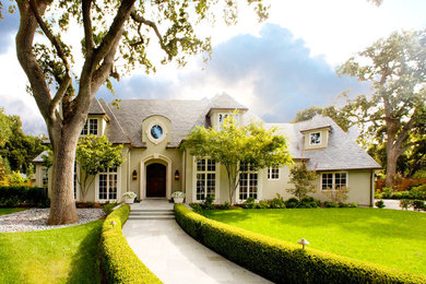Mid-sized elegant two-story exterior home photo in San Francisco with a hip roof