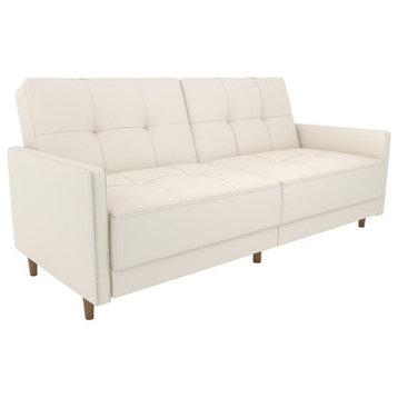 Pemberly Row Modern Coil Faux Leather Convertible Sleeper Sofa in White