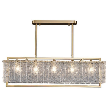 Luxury Rectangle Gold frosted glass chandelier for living room, kitchen, 49.2", A