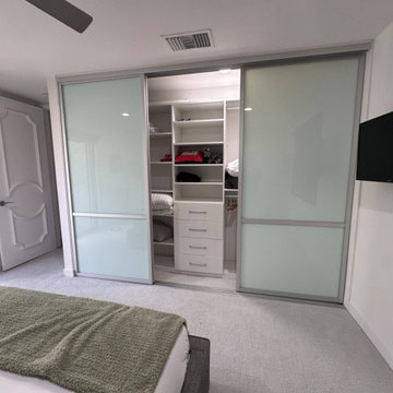 3 Panel / 3 Track Aluminum Frame Sliding Closet Doors with White Laminated Glass