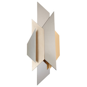 Modernist 2-Light Wall Sconce, Pol Ss W Silver/Gold Leaf