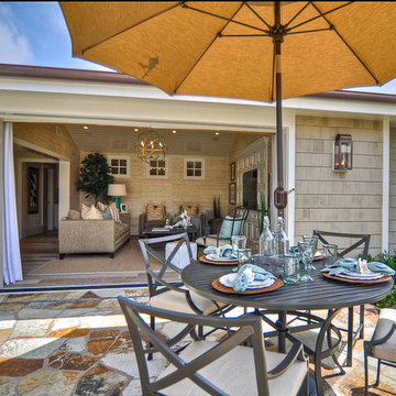 Patio Lighting with Gas Lanterns & Electric lights