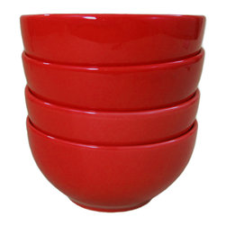 Le Souk Ceramique - Le Souk Ceramique Stoneware Soup/Cereal Bowls, Set of 4, Black, Red - Dining Bowls