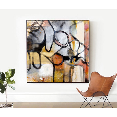 Large minimal abstract painting on raw canvas