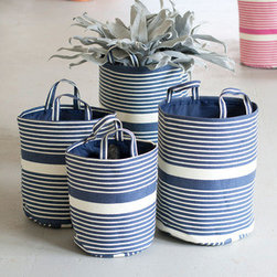 Striped Woven Baskets in Navy - Set of 4 - Baskets