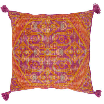 Zahra by Surya Down Fill Pillow, Bright Purple/Burnt Orange/Bright Red 30' x 30'