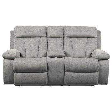 Bowery Hill Contemporary Reclining Loveseat with Console in Fog