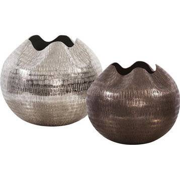 HOWARD ELLIOTT Vase Globe Pinched Top Small Textured Deep Copper