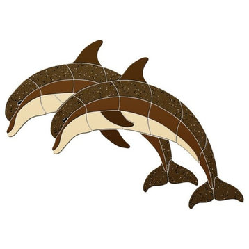 Crystal Double Dolphins Ceramic Swimming Pool Mosaic 41"x29", Brown