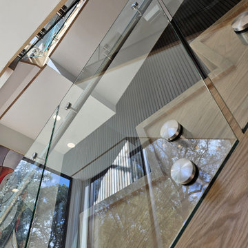Project #129 | Modern White Oak Staircase with Slanted Risers