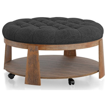 Furniture of America Scandi Wood Round Coffee Table in Natural and Dark Gray