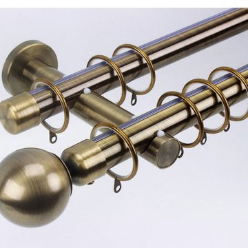 QYR10 1-1/8" Hayward Green Bronze Steel Curtain Rod Set With Ball And Square Fin