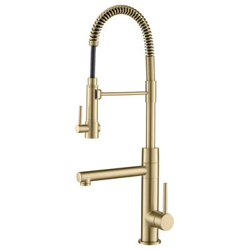 Kraus KPF-1603BG Brushed Gold Kitchen Faucet Spring Spout and Pot Filler