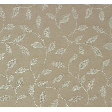 Embroidered Leaf Fabric Taupe Tree Leaves, Standard Cut