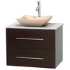 Centra 30" Espresso Single Vanity, White Man-Made Stone Top, Ivory Marble Sink