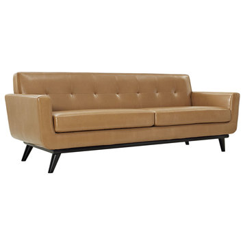Modern Contemporary Leather Sofa, Tan Leather