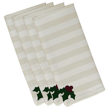Holly Tones, Holiday Stripe Print Napkin, Ivory Or Cream, Set of 4