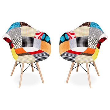 Aron Living Pyramid 17.5" Cotton and Wood Armchairs in Multi-Color (Set of 2)