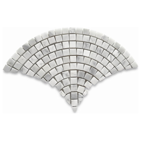 European Fan Small Tile Fish Scale Scallop Mosaic Carrara Marble Honed, 1 sheet