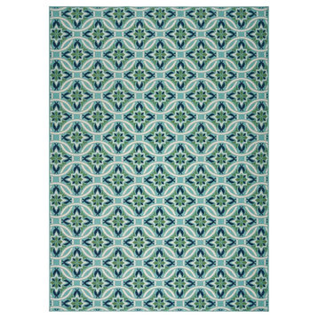 Noble House Jada 130x94" Indoor/Outdoor Fabric Geometric Area Rug in Blue/Green