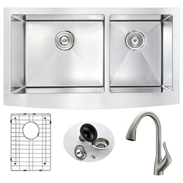 33" Double Bowl Kitchen Sink with Accent Faucet,Brushed Nickel