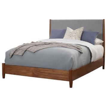 Alpine Furniture Flynn Mid Century Standard King Panel Bed in Acorn (Brown-Gray)
