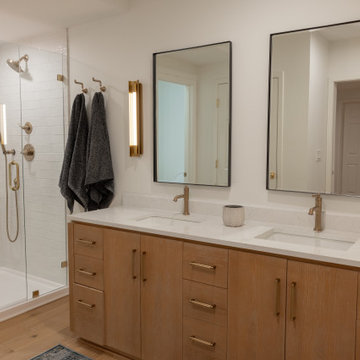 Modern Cozy Basement Remodel with Kings Buff Oak Flooring